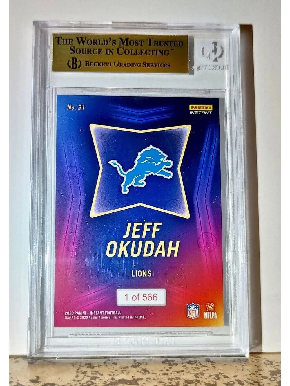 Jeff Okudah 2020 Panini NFL #31 Draft Night Rookie 1 of 566 BGS 9.5 Gem Lions